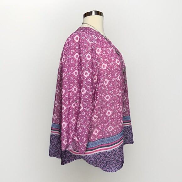 Kim Rogers Tunic Women’s Size 3X Pink Floral Top 3/4 Roll Tab Sleeve Boho - Picture 4 of 8